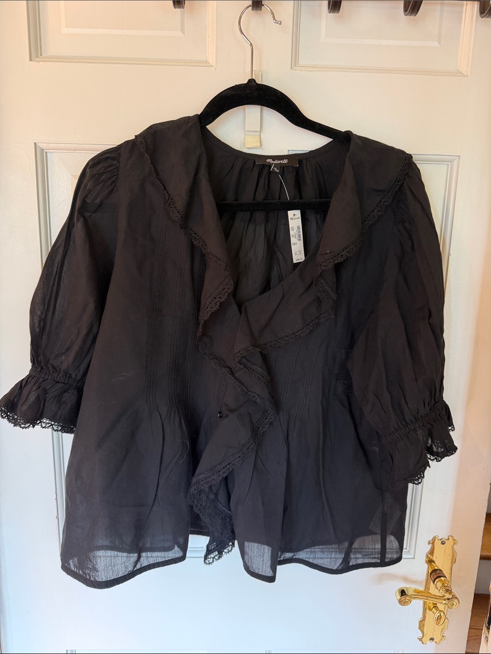 Madewell Black Ruffle-Trim Sheer Blouse